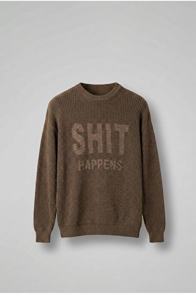 ablukaonline Men's Relaxed Fit Washed Knitted Sweater 100% Cotton Brown