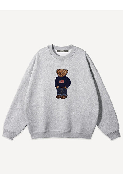 Mad&Calf Unisex Teddy Male Printed Crew Neck Oversized Sweatshirt