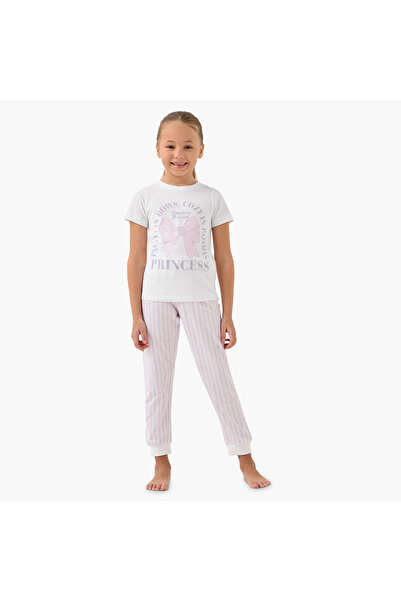 Juniors Printed T-shirt and Striped Pyjama Set