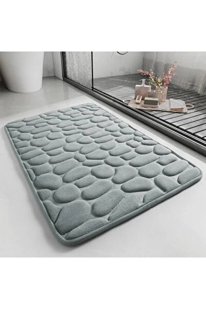 Brentino Kaydırmaz Banyo Paspası Gri Süper Yumuşak Emici Hızlı Kuruyan PVC Ta...