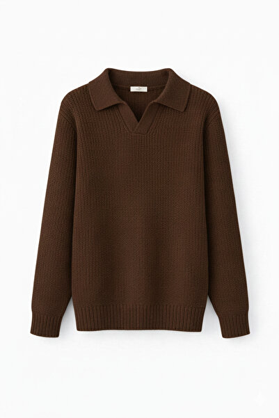 ECARTS Men's Regular Fit Polo Neck Sweater Bitter Brown Eca055