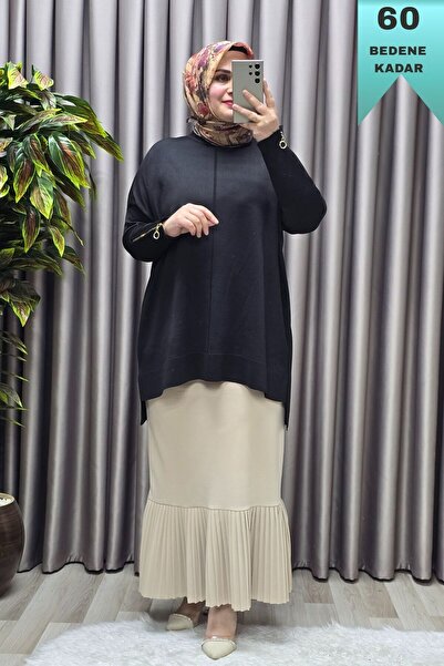 Elmas Tesettür Women's Clothing Plus Size Sleeve Buttoned Corded Fabric Standard Size Knitwear Cardigan