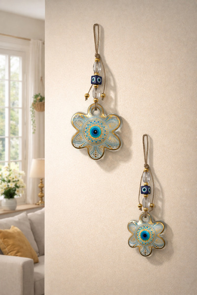 NEVCE STORE 2’li Çiçek Nazar Boncuğu Duvar Süsü Nazarlık – Ev & Ofis Dekoru –...