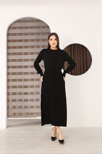 REDMİNA fashion Waist Gathered Pleated Knitwear Dress