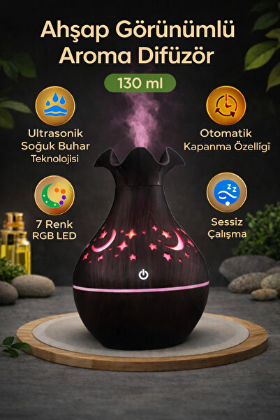 VOOKA Ahşap Görünümlü Aroma Difüzör 130 ml Ultrasonik Soğuk Buhar Sessiz RGB ...