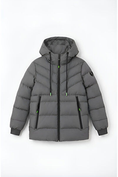 SİVAİST Gray Boy's Water and Windproof Thick Fur-Lined Coat & Jacket