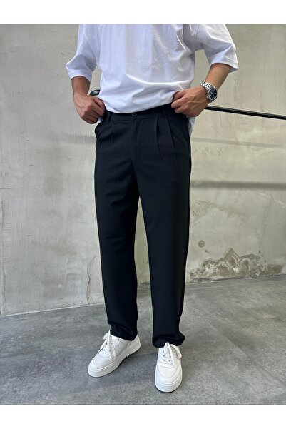 DIFRANSEL JEANS Men's Comfortable Fit Pleated Fabric Trousers