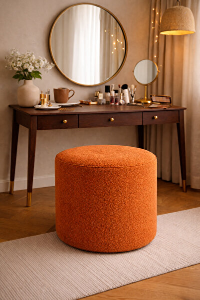 DEKOR MOBİLYACIM Teddy Kumaş Silindir Puf Ayak Uzatma Pufu Salon Makyaj Masas...