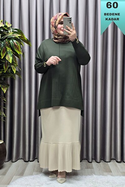 Elmas Tesettür Women's Clothing Plus Size Sleeve Buttoned Corded Fabric Standard Size Knitwear Cardigan