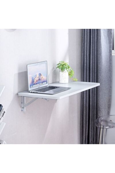 TK WOOD CRAFTS Duvara Monte Katlanır Masa 45 x 60– Beyaz | Yuvarlatılmış Köşe