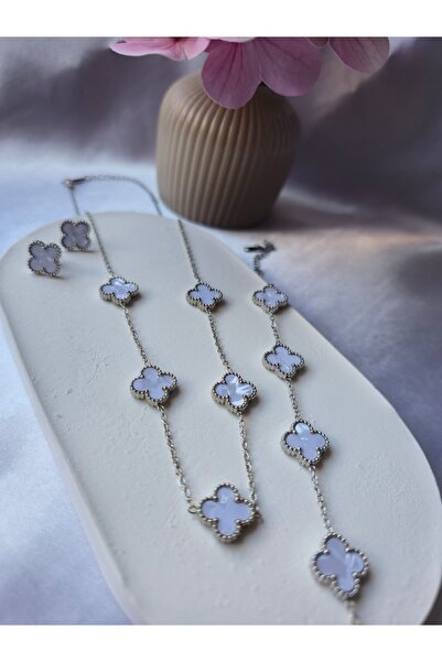 AYRİZ ACCESSORİES ÇELİK YONCA SEMBOLLÜ SET(KÜPE-KOLYE-BİLEKLİK)