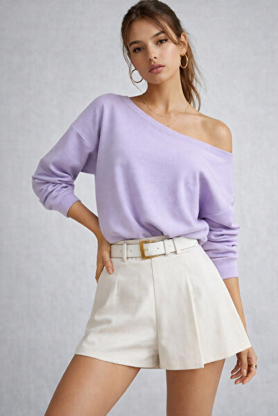 WILD BEE Kadın Lila Düşük Omuz Modal Bluz