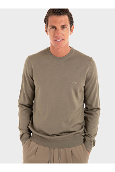 BOSS Men's Basic Wool Round Neck Brown Sweater 50476364-245