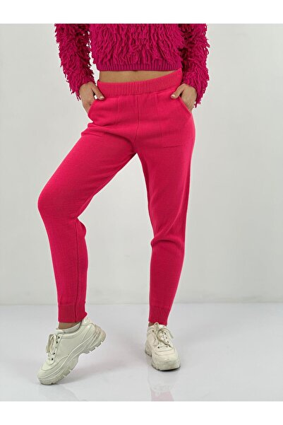 Miss Poem Women's K.Fuchsia High Waist Narrow Leg Knitwear Trousers with Pockets