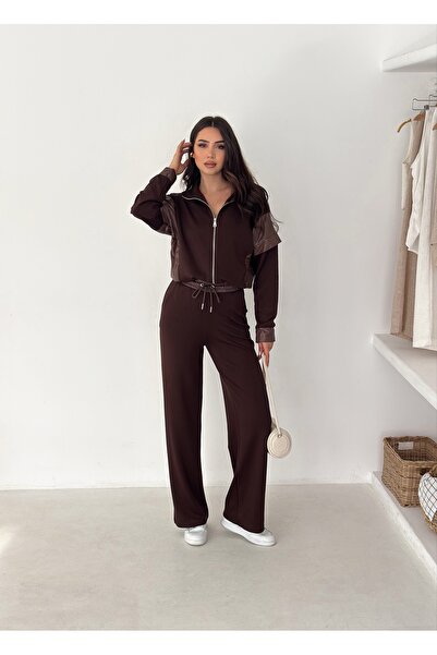 winmoda Women's Modal Fabric Paneled Baggy Tracksuit Set Relaxed Fit Sporty Stylish Modal Fabric Baggy Tracksuit Set