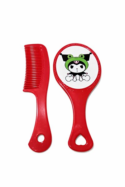 KAYLANIN DÜNYASI Kuromi Patterned Red 15 cm Mirror Comb Girl's Set – Gift, Bi...