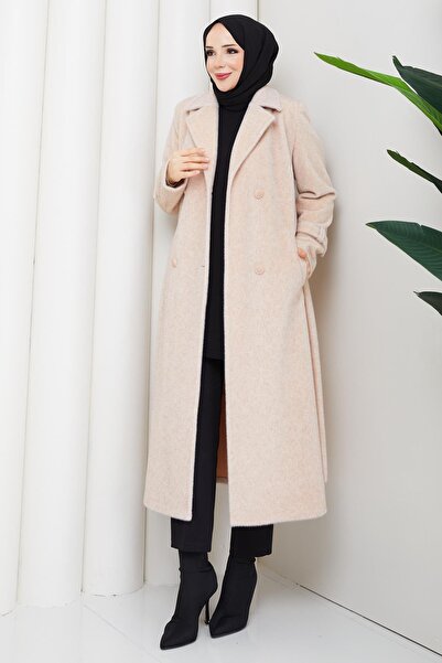 Günay Karaca Angora Kürk Kadın Kışlık Kaban Vizon Çift Düğme Kruvaze 2607