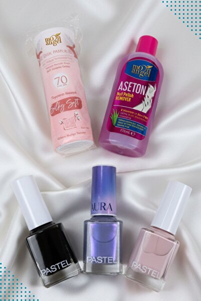 Pastel Kadın Oje Aseton ve Pamuk Seti