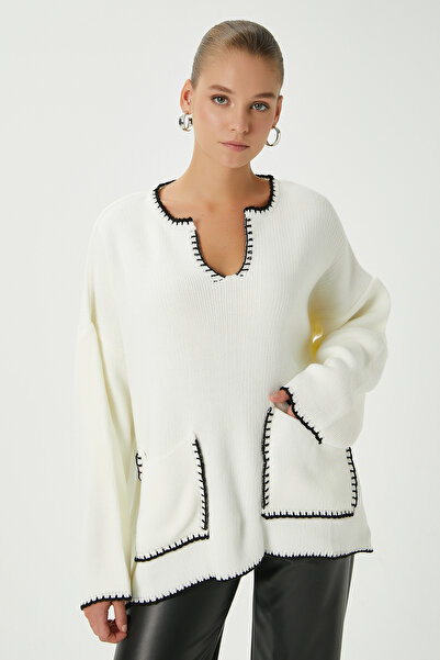 Ritnice Women's Karly Pocket Ecru Knit Sweater