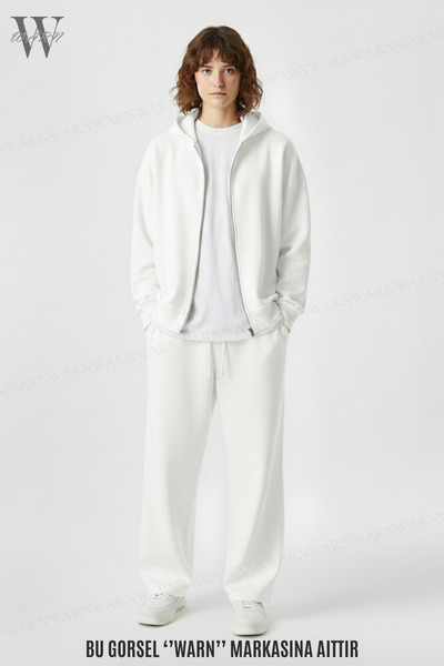 warn White Baggy Tracksuit Set Hooded Cardigan Unisex Winter 3 Thread 100% Co...