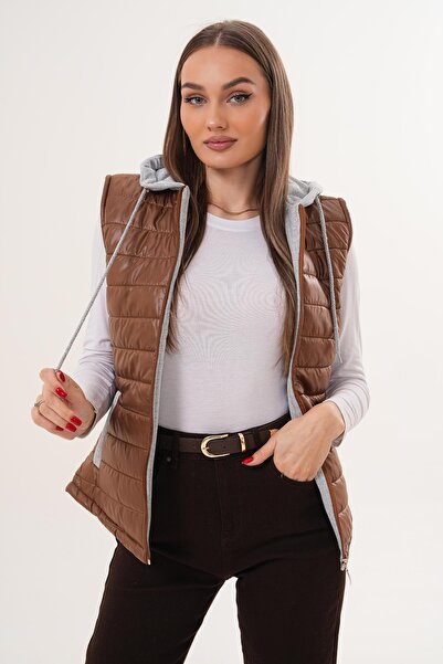 ŞİMAL Women's Combed Cotton Hooded Puffer Vest 255316 -