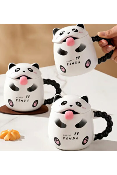 Genel Markalar Panda Temalı Kapaklı Seramik Kupa