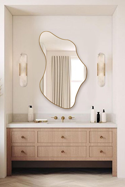 Fawdecor Modern Tasarım Ahşap Çerçeveli Asimetrik Duvar Aynası