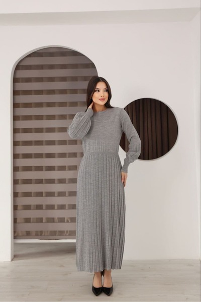REDMİNA fashion Waist Gathered Pleated Knitwear Dress