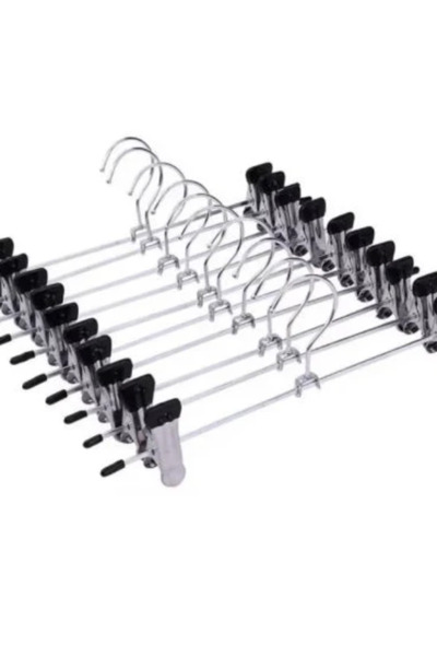 metalocasnice Set 10 umerașe ( 40 cm ) cu cleme, pentru fuste și pantaloni, Inox/Silicon, Argintiu, 40 cm