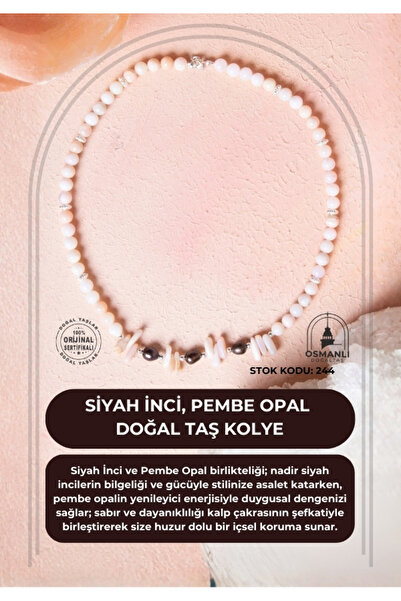 OSMANLI DOĞAL TAŞ Certified Black Pearl, Pink Opal Natural Stone Pendant (Sk:...