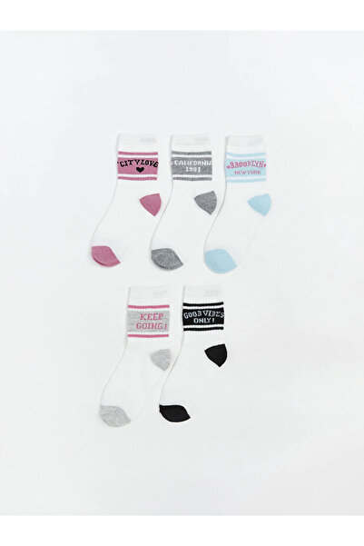 LC Waikiki Lcw Kids Ecru Patterned Girl's Socks 5-Piece