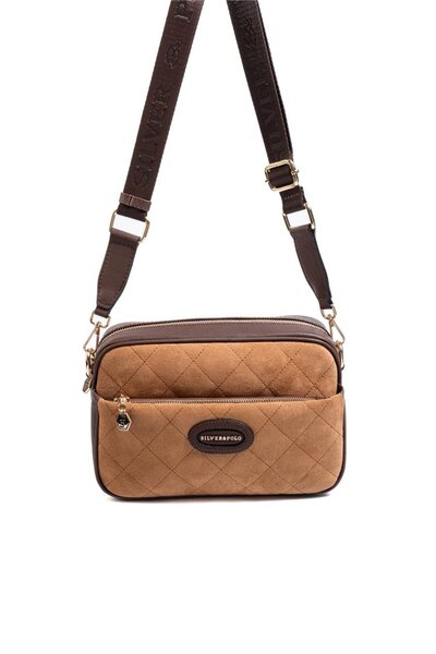 Silver Polo Silver & Polo Sp1267 Women's Crossbody Bag with Logo Tan-Brown