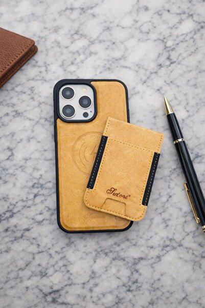 madamcase iPhone 13 Mustard Color Luteni Leather with M-Safe Feature Case and Leather with M-Safe Feature Card Holder