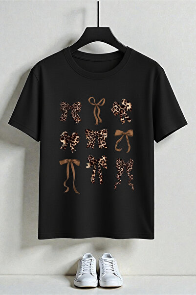 uyguntarz Унисекс тениска с принт на леопардова кожа и панделка