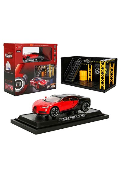 PopŞeker 1:32 بوجاتي شيرون نموذج سيارة مصبوب مع صوت وضوء، ومجموعة ألعاب ورشة إصلاح