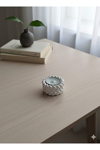 AY-TENLİ CANDLE El Yapımı Taş Tozu Örgü Desen Tealight Mumluk