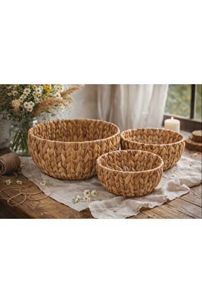 ALLEGRI Set of 3 Knitted Wicker Deep Bowl Basket Organizer Organizer Diameter...