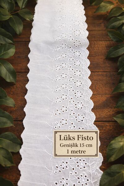 Esteks Dantel ve Tekstil Aksesuarları Dantela Fisto Broderie Moderna pe Voile 1 Metru