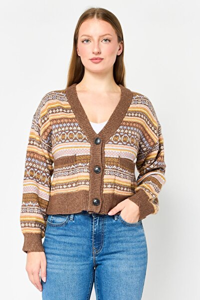 PİNK ROSE Women V-Neck Crochet Patten Cardigans, Multicolor