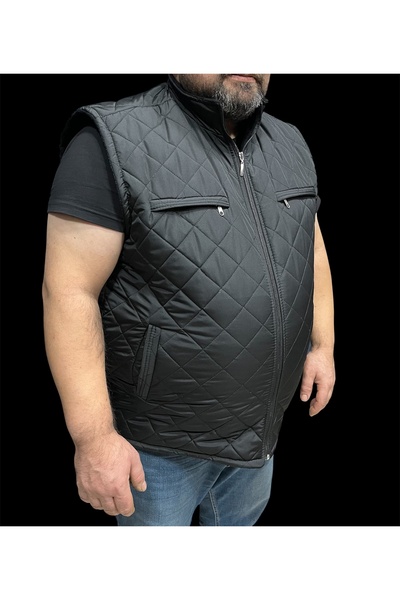 PARİS Büyük beden 3XL.4XL.5XL.6XL kışlık polarlı çok cepli baba yeleği SİYAH
