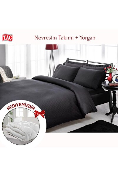Taç Çift Kişilik Premium Basic Stripe Saten Nevresim Takımı Yorgan