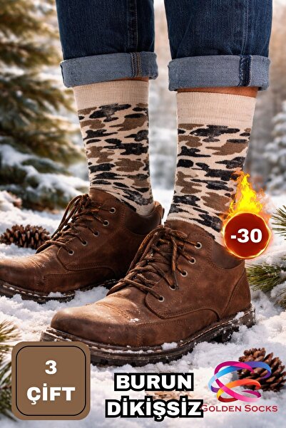 GOLDEN SOCKS Men's 3 Pairs Socks Camouflage Towel Thick Daily Casual Long