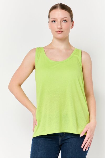 PROMOD Women Scoop Neck Sleeveless Solid Top, Lime Green