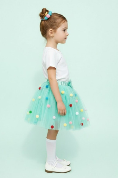 Ceylin Fashion Girl's Colorful Pompom Tulle Lined Dream Tulle Tutu Skirt Cf-25037
