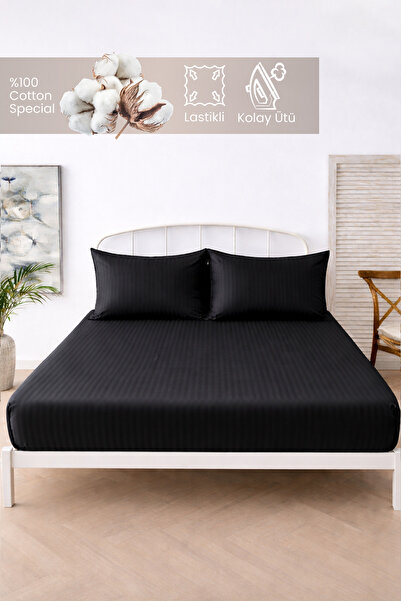 MOON SECRET طقم ملاءات سرير مخططة مرنة مصنوعة من القطن بنسبة 100%