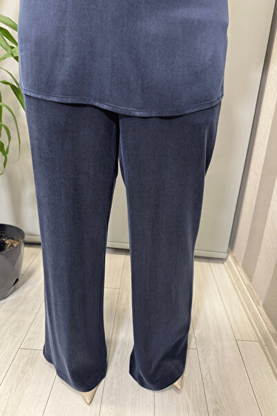 MISS DALIDA Cupro Silk Trousers Navy Blue T26K-7002