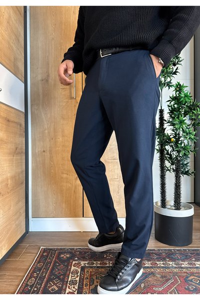 blucombin Men's Fabric Trousers Regular Fit Pipe Leg