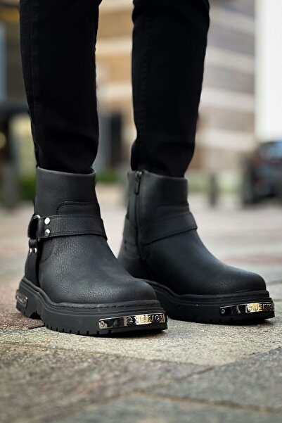 Lucy Shoes Yg227 Yukon Men's Sports Casual Zippered Leather Boots Cst - Black