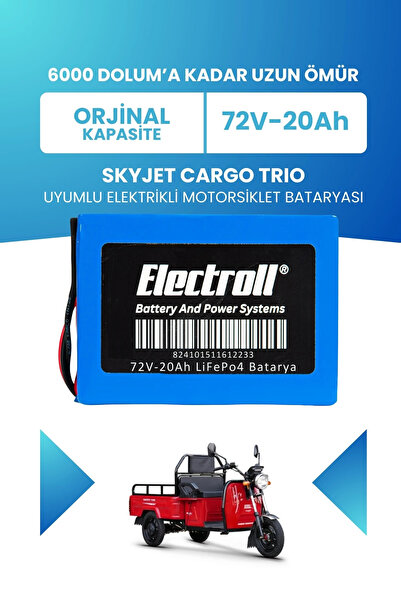 ELECTROLL SKYJET CARGO TRIO Uyumlu Batarya LiFePO4 72V 20Ah Elektrikli Motors...