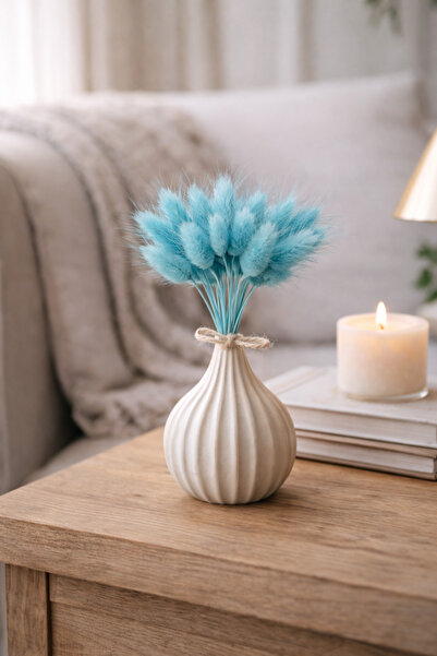 ÇINARASYADAHOME Turkuaz Renkli Doğal Kurutulmuş Tavşan Kuyruğu Otu Buketi 1 Demet (15 Dal) 25 Cm